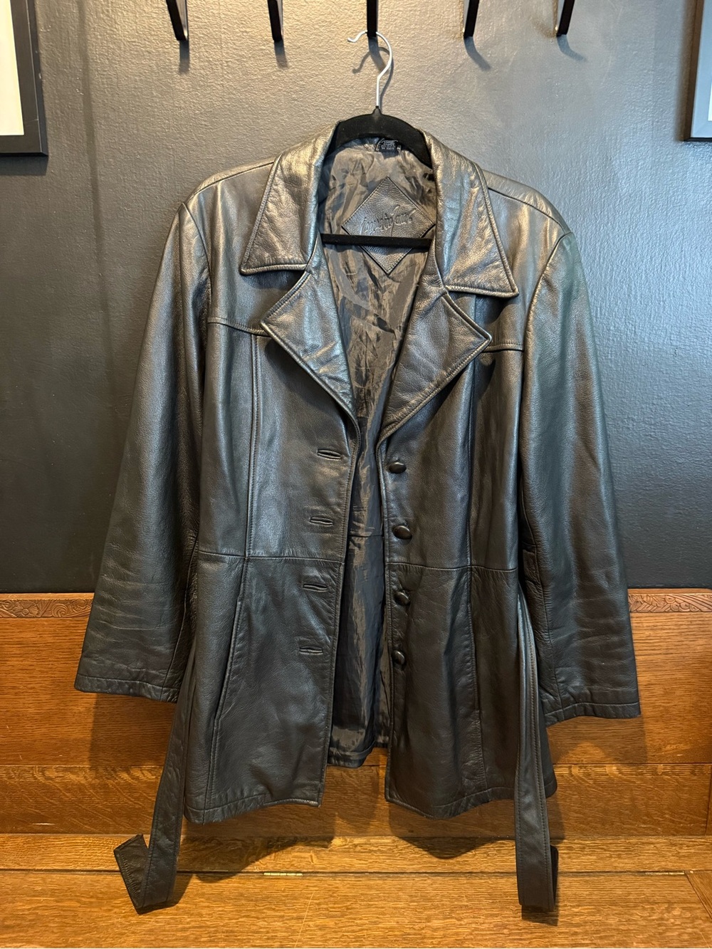 Women’s Black Leather Button-Front Coat
